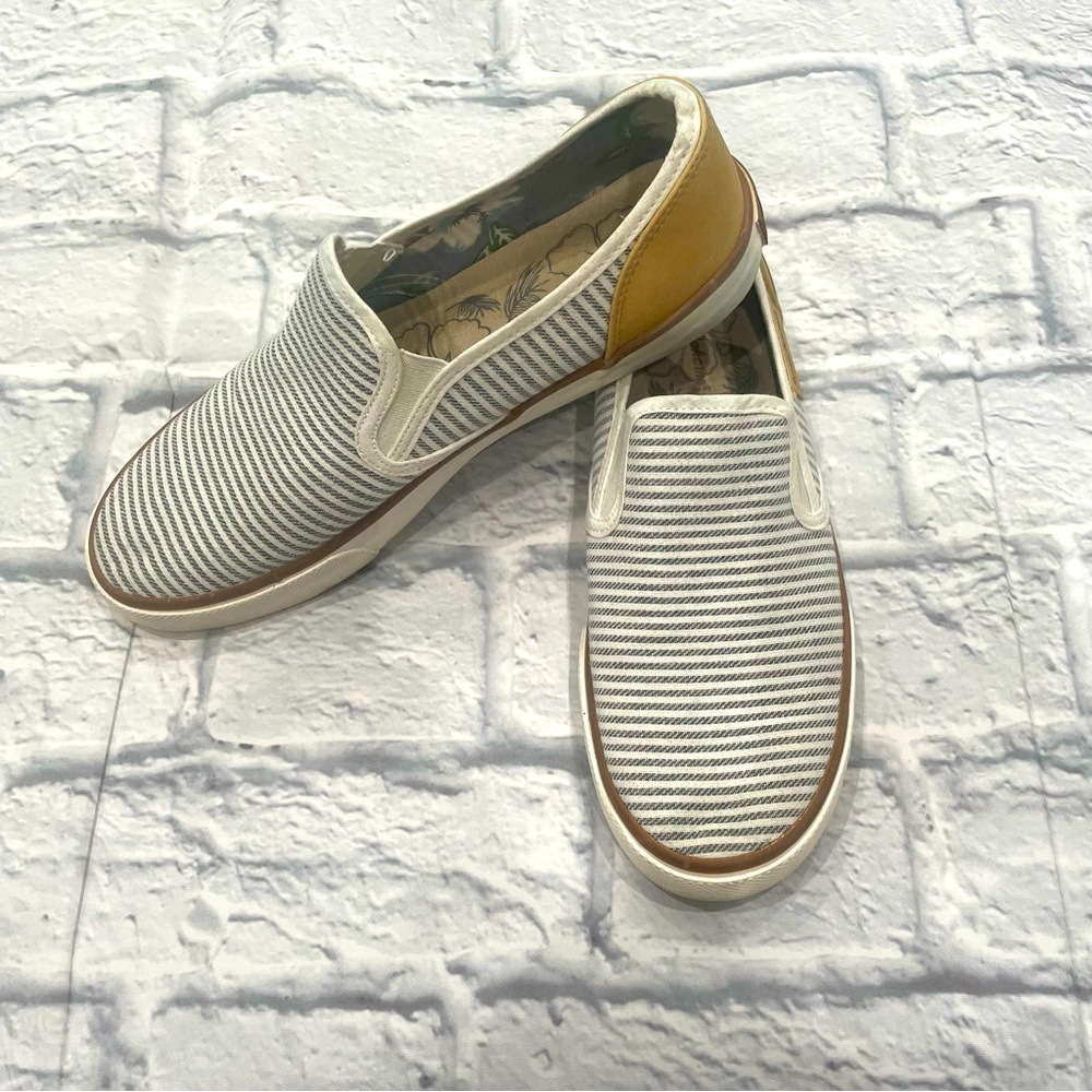Tommy Bahama Striped Slip-On Sneakers with Mustard Heel